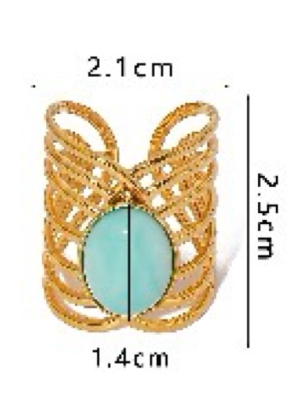 18k Gold plated Filigree adjustable Ring with Mint Green Cabochon